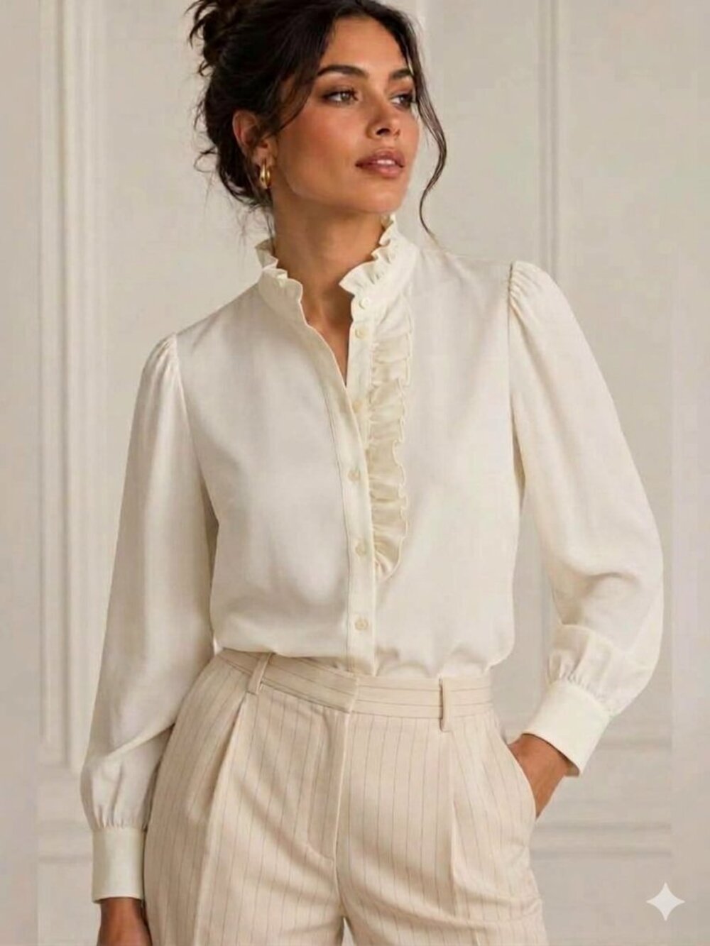 Other Stories Women's Silk Ruffle Blouse Size US 6 Ivori